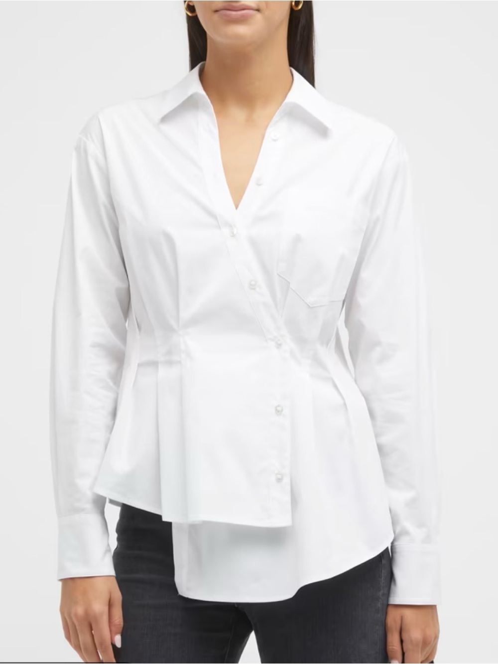 Veronica Beard White Rosamund Asymmetric Button-Front Shirt